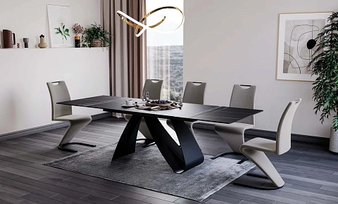 Стол обеденный SIGNAL DIUNA Ceramic Sahara Noir черный мрамор/черный мат 160-240/90