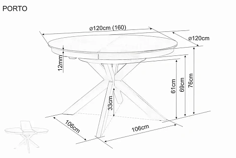 Стол обеденный SIGNAL PORTO Ceramic бежевый Taj Mahal/черный 120-160/120