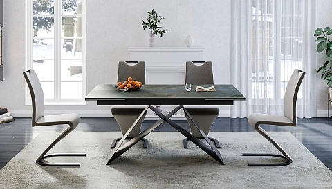 Стол обеденный SIGNAL WESTIN Ceramic Ossido Verde бирюзовый/черный мат 160-240/90
