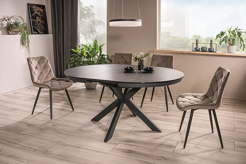Стол обеденный SIGNAL PORTO Ceramic темно-серый мрамор/черный мат 120-160/120