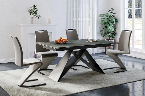 Стол обеденный SIGNAL WESTIN Ceramic Ossido Verde бирюзовый/черный мат 160-240/90